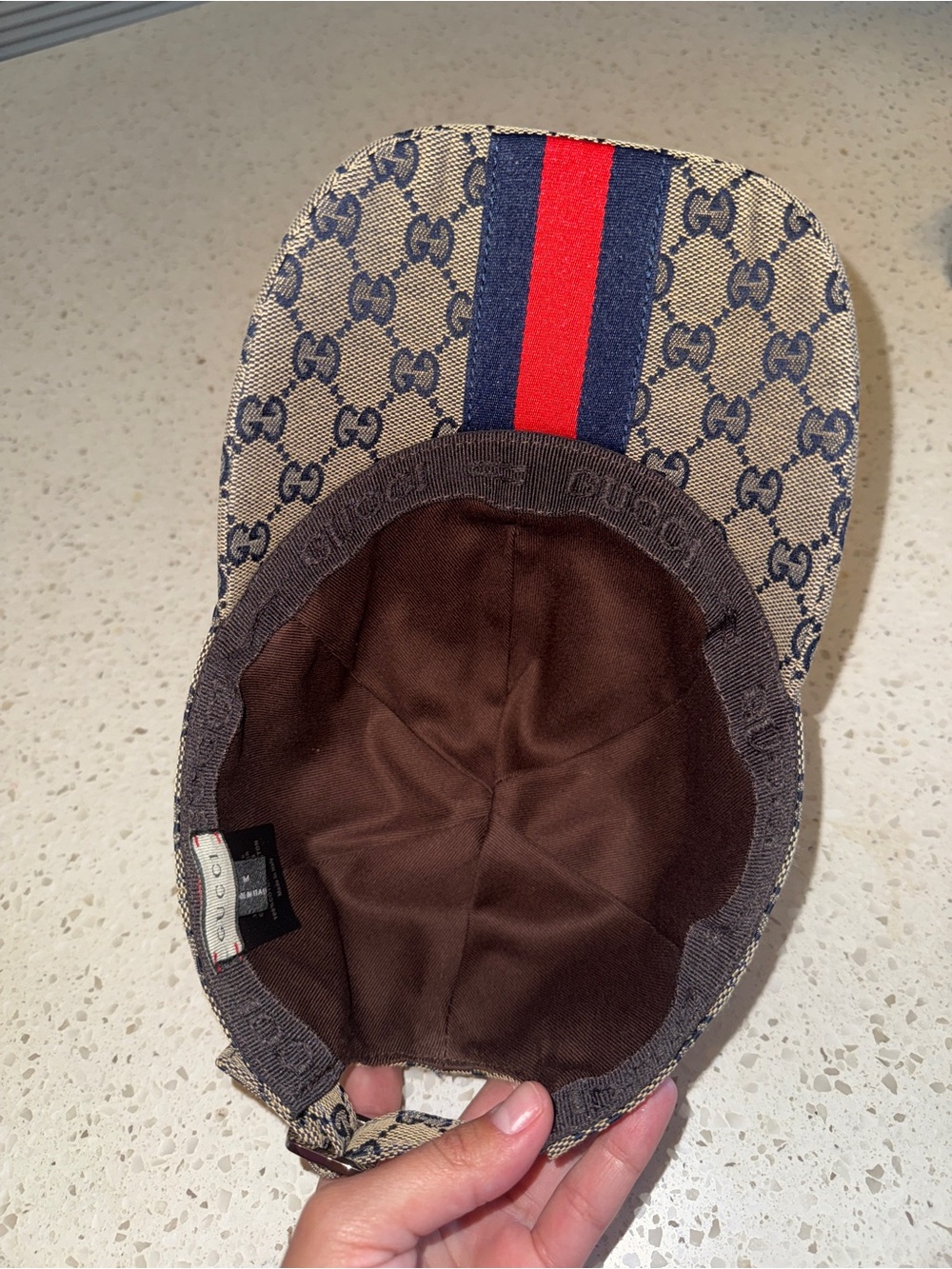 Gucci Beige Navy Red GG Canvas Baseball Cap - Picture 2 of 3
